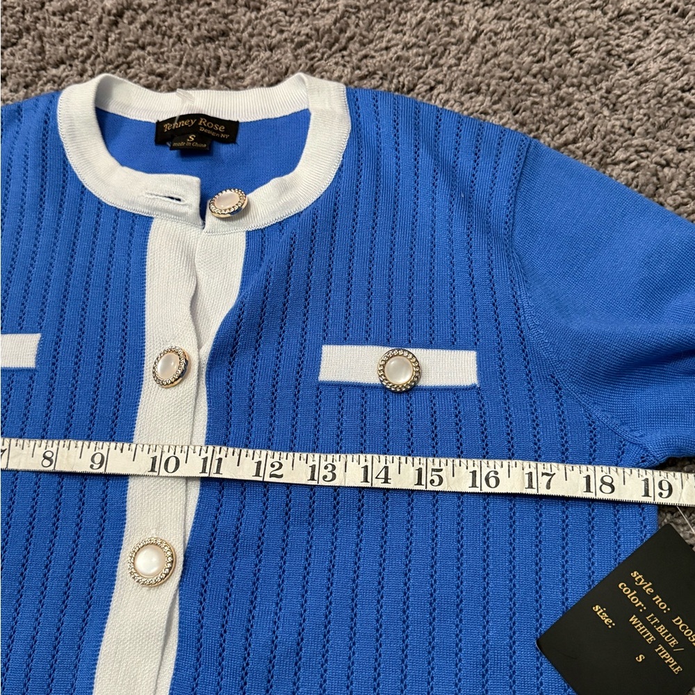 Tenney Rose Design NY Blue and White Cardigan with Button Accents NWT - Picture 6 of 8